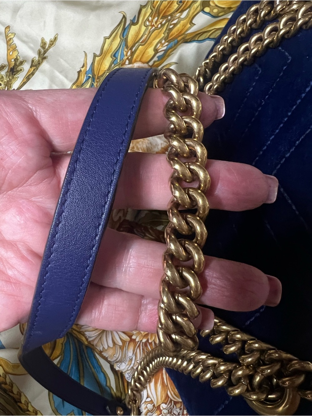 Gucci Royal Blue Velvet GG Marmont Crossbody Bag - Picture 16 of 16